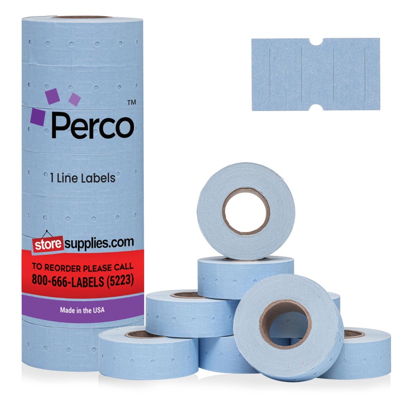 Perco 1 Line Blue Labels - 8 Rolls, 1 Sleeve, 8,000 Blank Price and Date Gun Labels for Perco 1 Line Price and Date Guns - Made in USA - Image 1